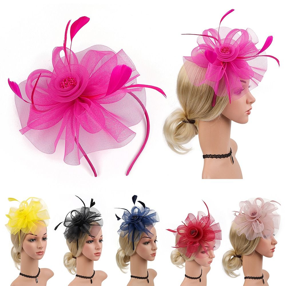 Women'S Fashion Kentucky Derby - Feathers Ribbon Fascinator Hats Vintage Mesh