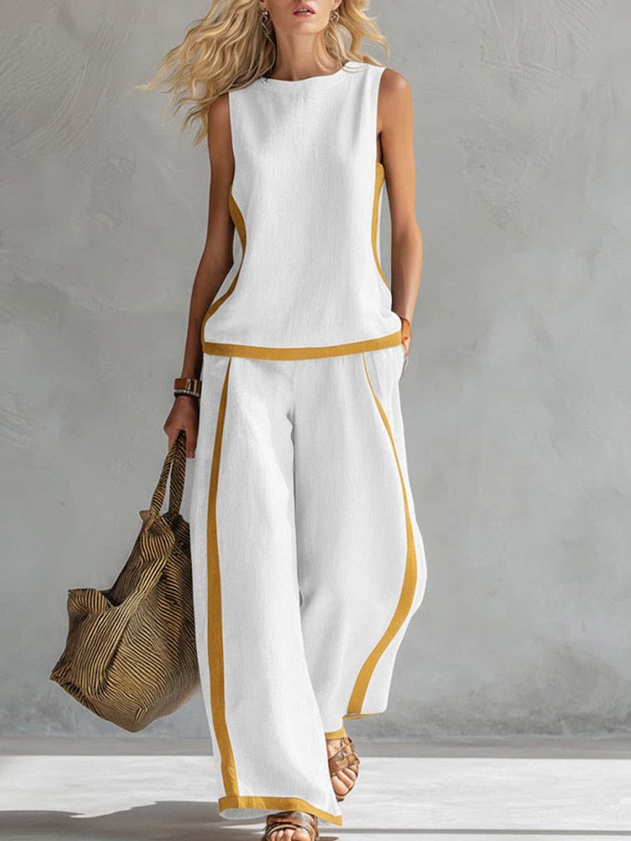 Wide Leg Palazzo Pants - Simple Stripe Print Women's Suits Summer