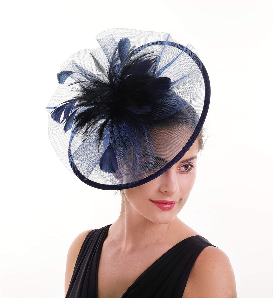 Women'S Fashion Kentucky Derby - Women Feather Fascinator Hat Mesh Headpiece