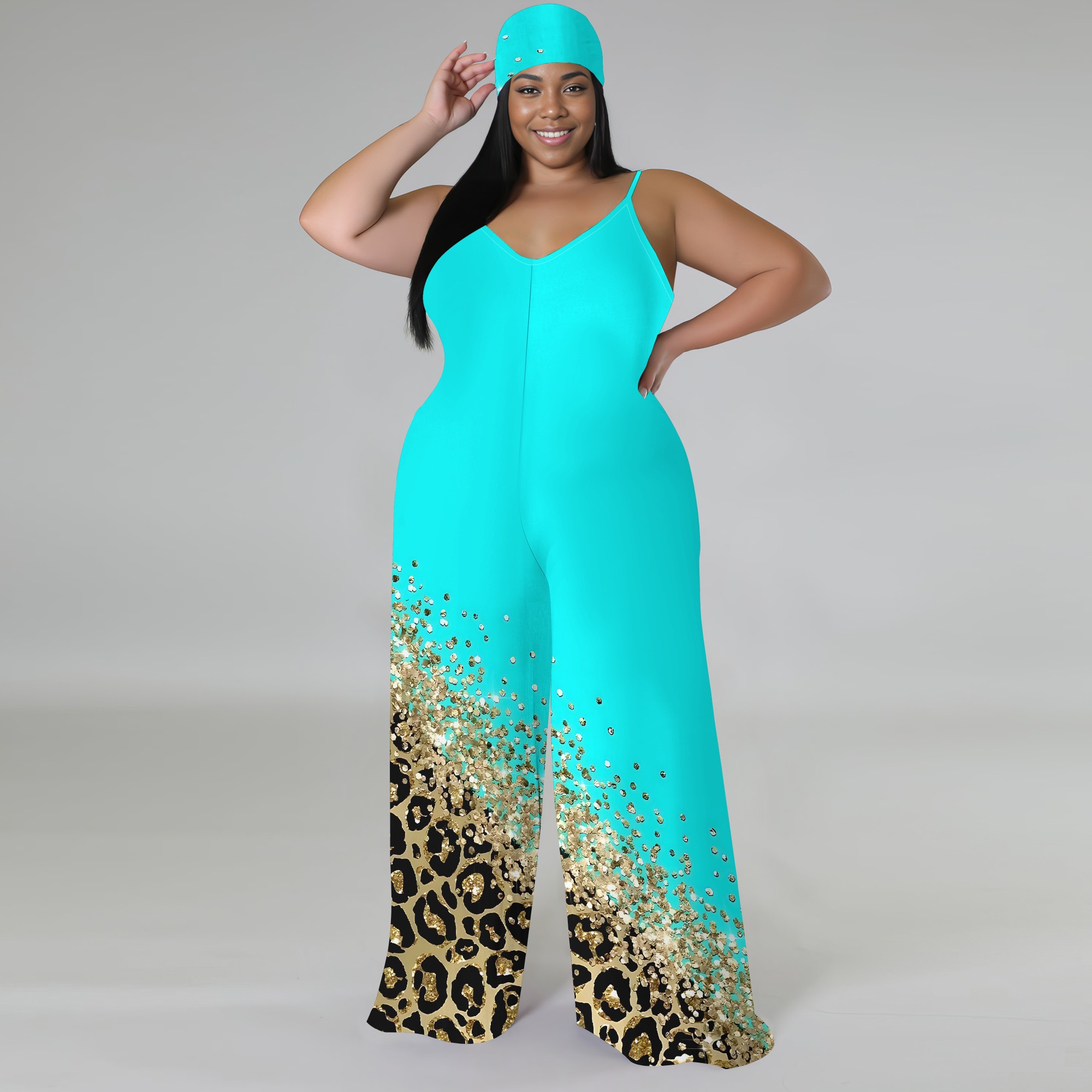 Wide Leg Palazzo Pants - Plus Size Printed Jumpsuit - Strapless