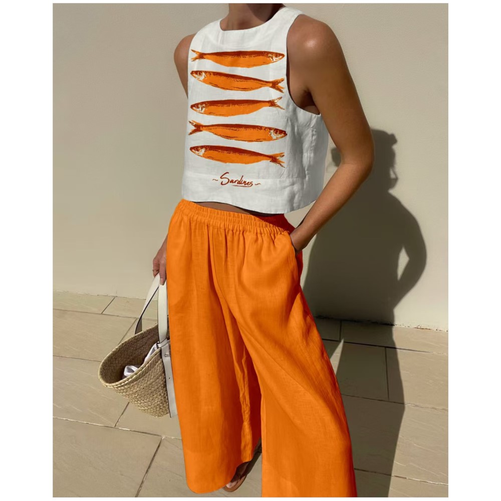 Wide Leg Palazzo Pants - Bohemian Casual Vest And Long Pants