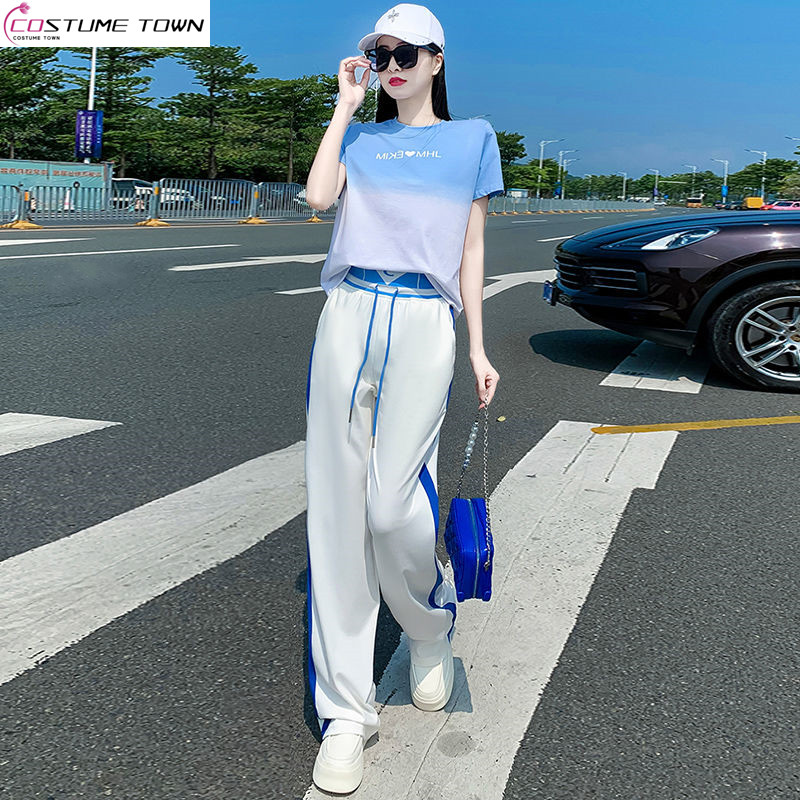 Wide Leg Palazzo Pants - Summer high-end fashion color blocked short