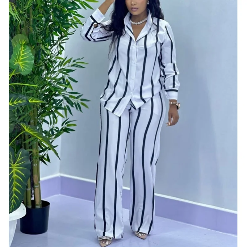 Wide Leg Palazzo Pants - African Fashion Stripe Two Piece Set
