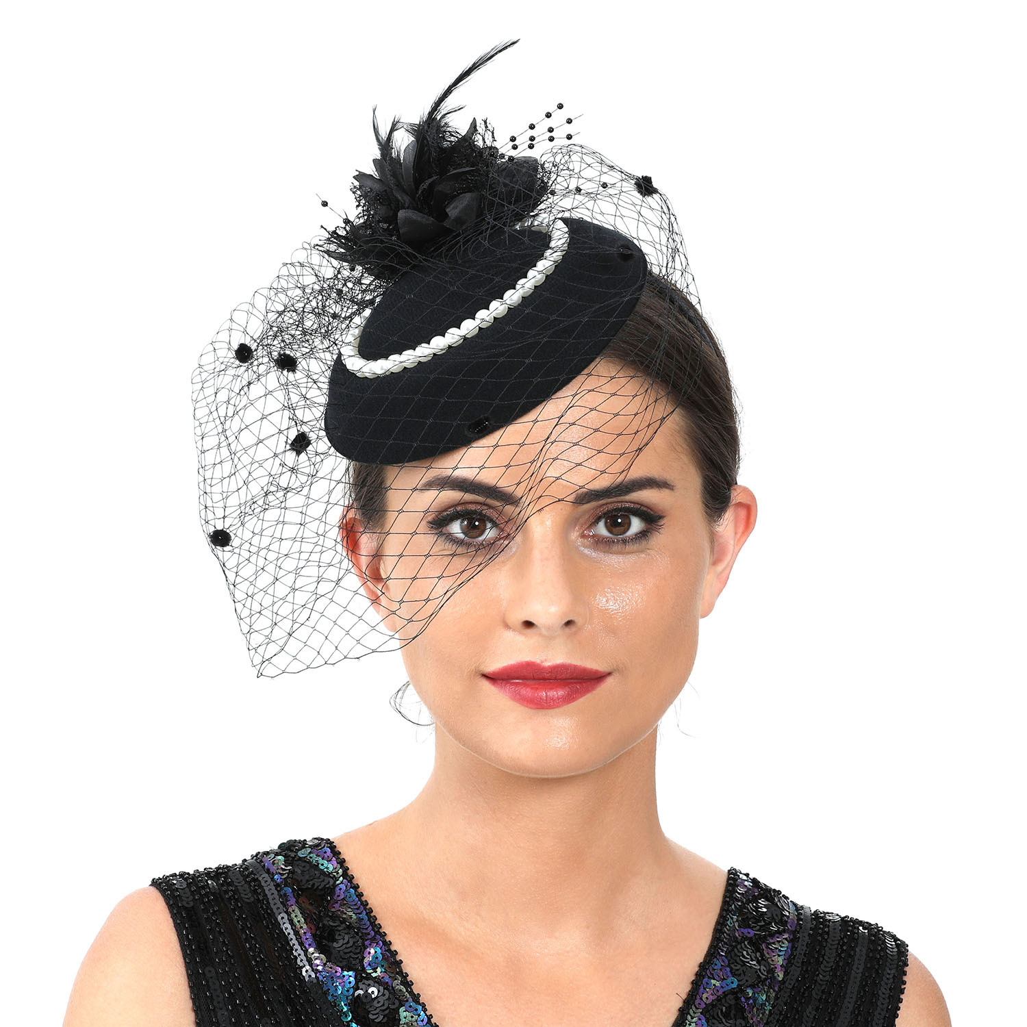 Women'S Fashion Kentucky Derby - Women Feather Fascinator Hat with Veil,