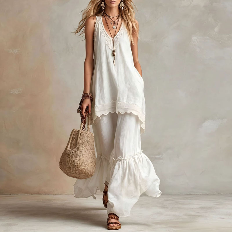 Women Lace Trim 2 Piece Matchi - огляд і ціна Wide Leg Palazzo Pants