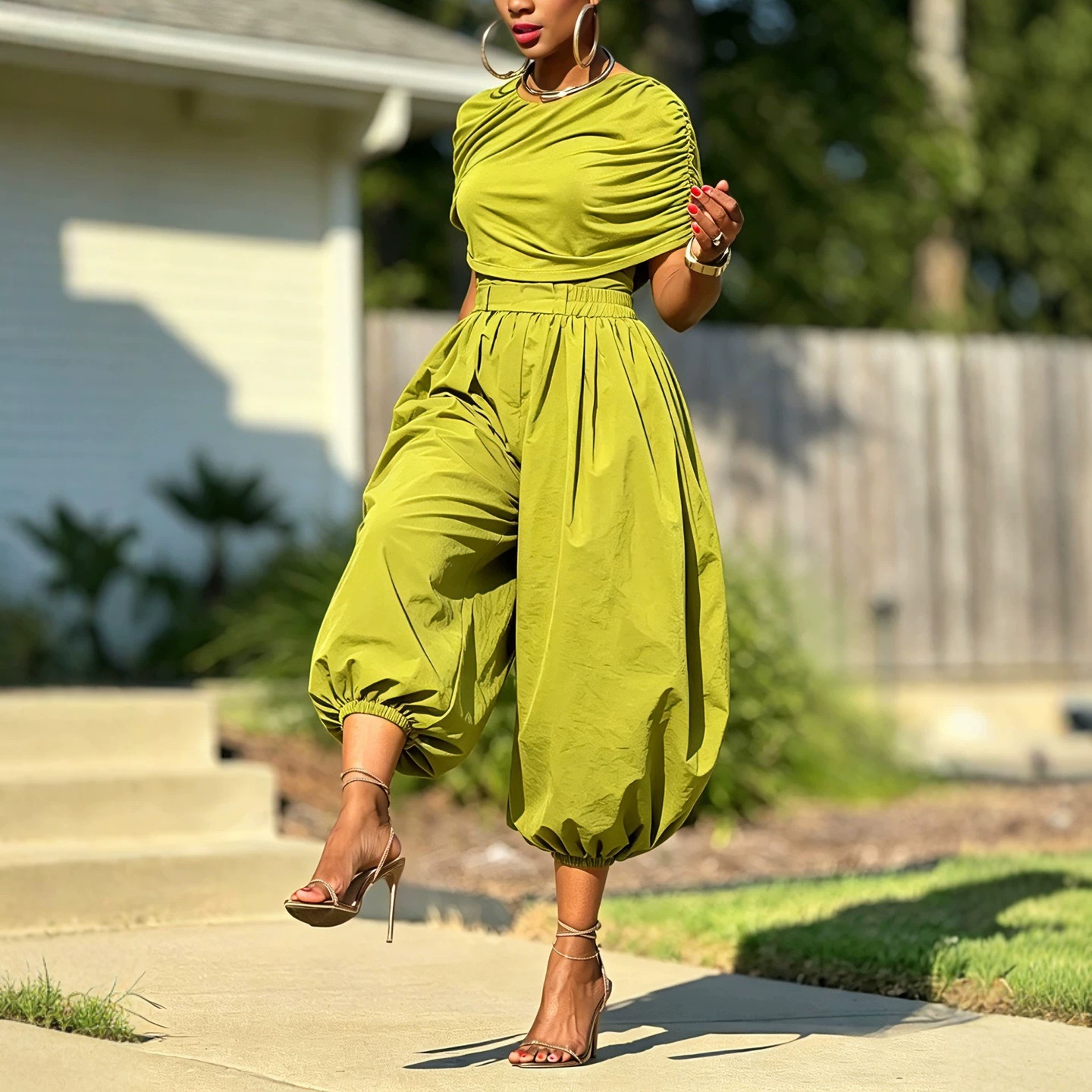 Two Piece Matching Set Ruched  - огляд і ціна Wide Leg Palazzo Pants