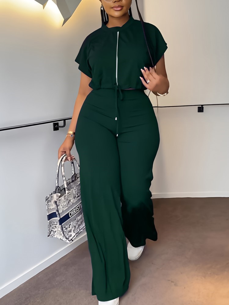 Women Casual Round Neck Drawst - огляд і ціна Wide Leg Palazzo Pants