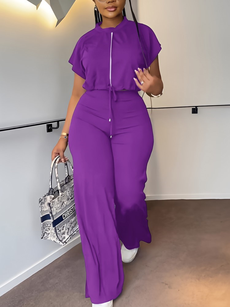 Women Casual Round Neck Drawst - огляд і ціна Wide Leg Palazzo Pants