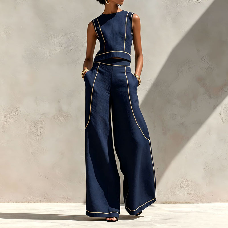 Vintage Striped Print Two Piec - огляд і ціна Wide Leg Palazzo Pants