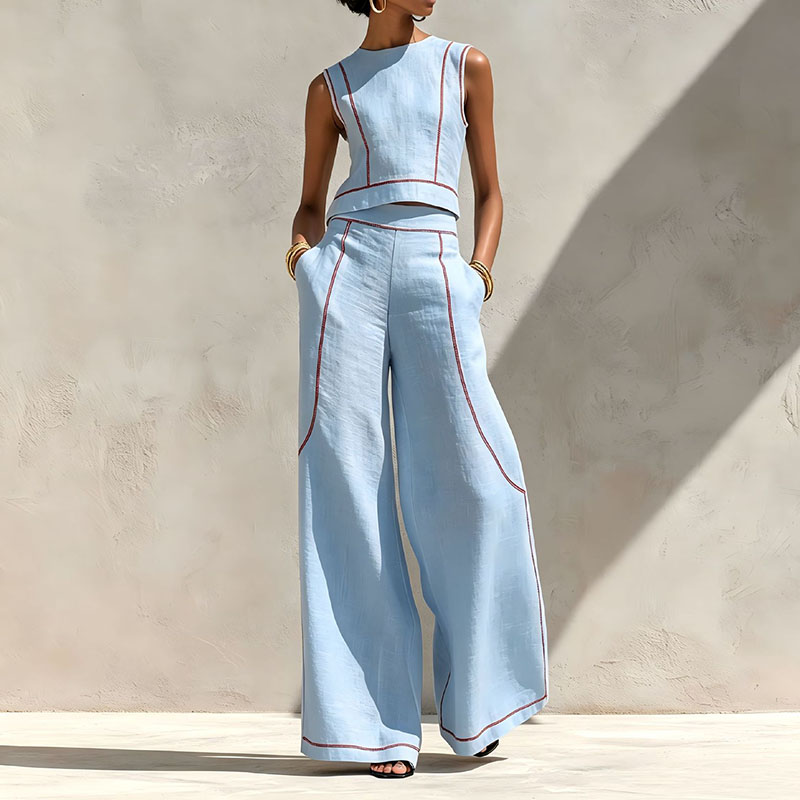 Vintage Striped Print Two Piec - огляд і ціна Wide Leg Palazzo Pants