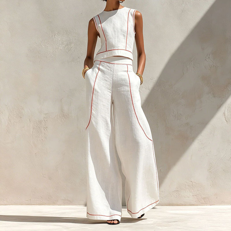Vintage Striped Print Two Piec - огляд і ціна Wide Leg Palazzo Pants
