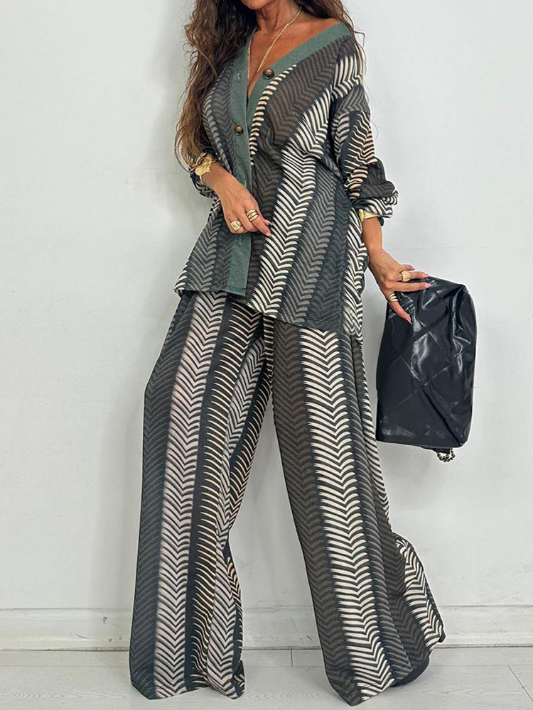 New Chic V Neck Long Sleeve Pr - огляд і ціна Wide Leg Palazzo Pants