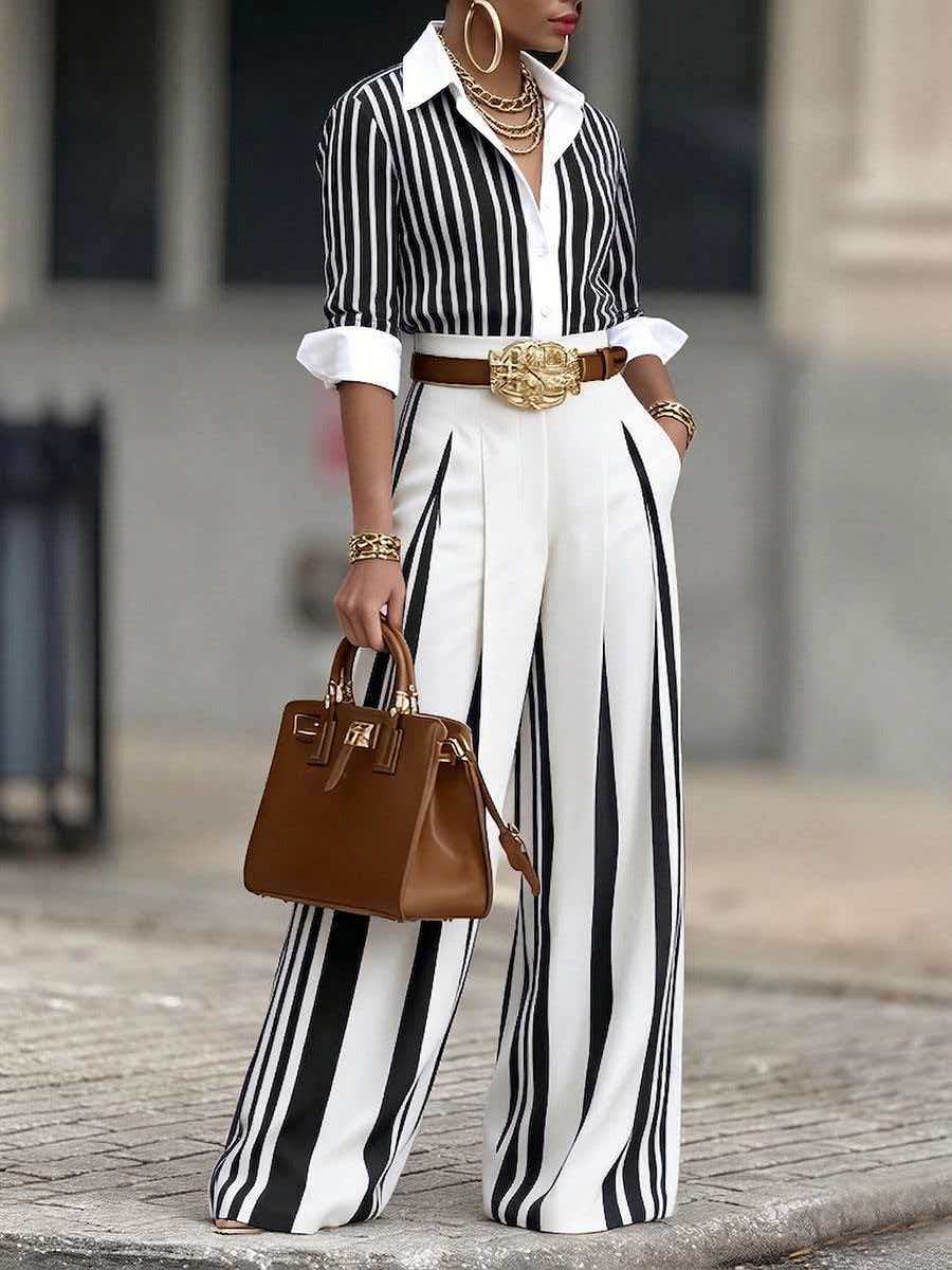 Women Fashion 2-Piece Set Stri - огляд і ціна Wide Leg Palazzo Pants