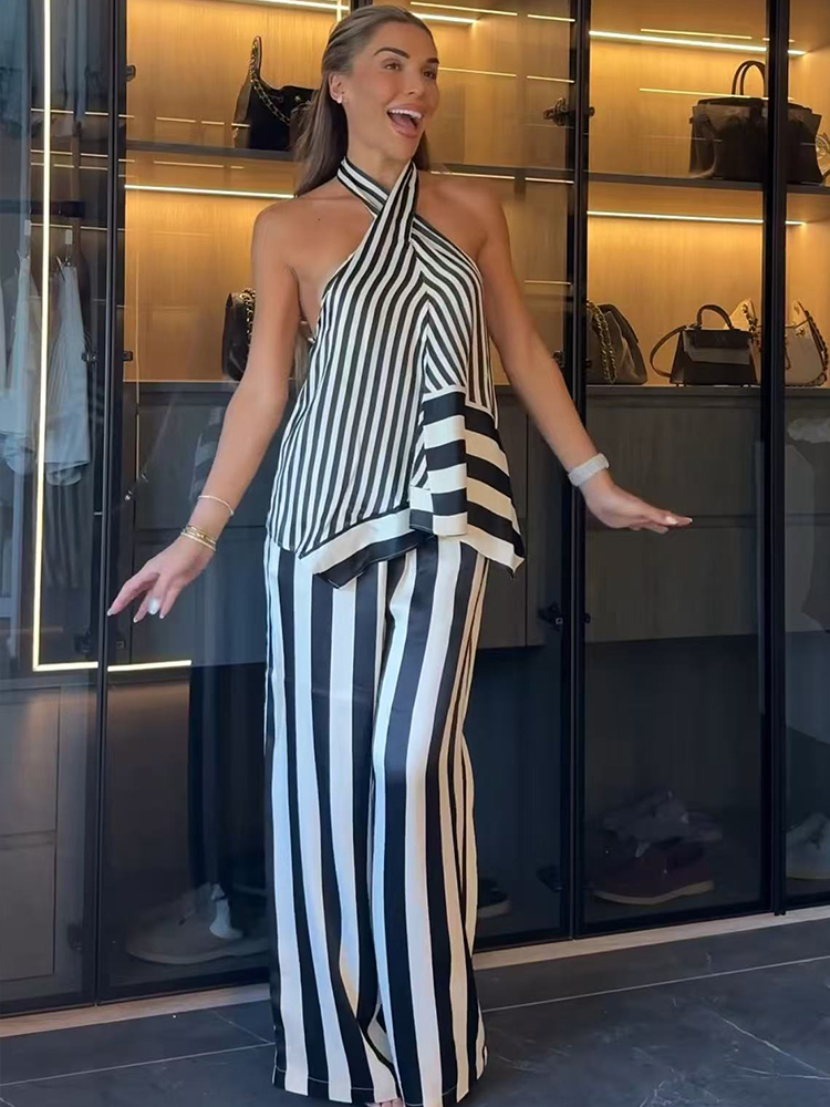 TFMLN 2026 Women's Stripe Halt - огляд і ціна Wide Leg Palazzo Pants